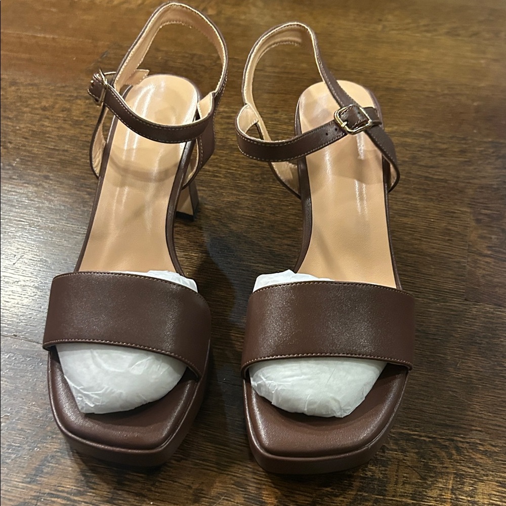 Misezoki Womens Block Heel Platform Sandals, Open Toe Ankle Strap size 8.5 NWT